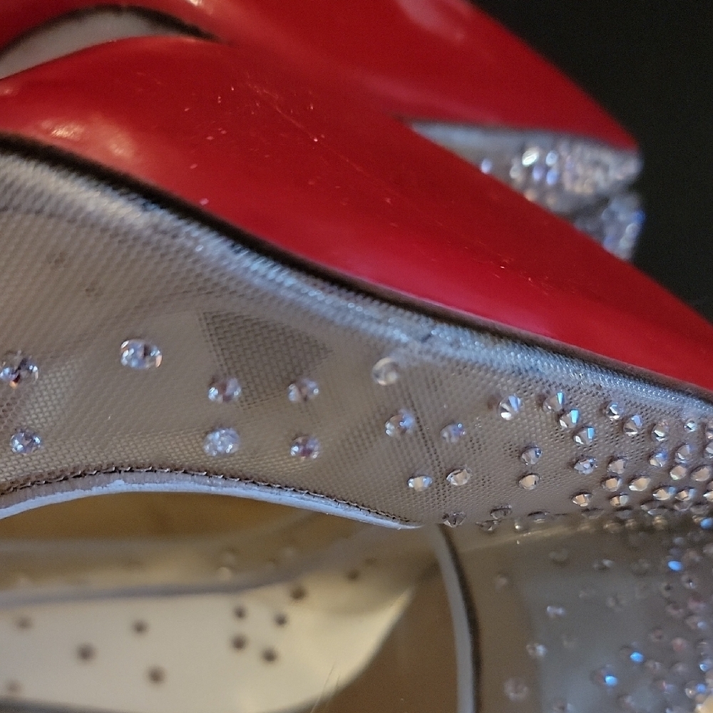 Christian Louboutin Follies Crystal Embellished Silver Pumps 100 Heel Sz38.5 - Picture 14 of 16